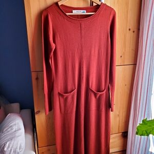 Sparrow At Anthropologie Rust Coloured Long Sleeve Knit Maxi Dress Size Medium